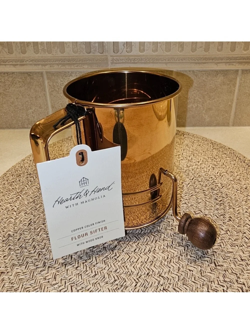 New Hearth & Hand Copper Finish Flour Sifter with Wooden Handle